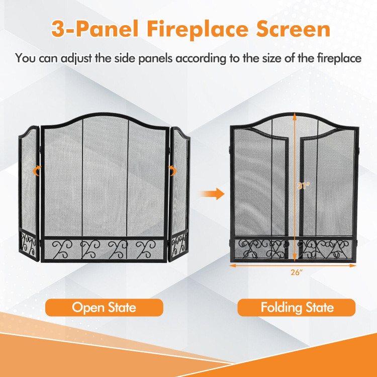 3-Panel Fireplace Screen Decorative Spark GuardCostway Gallery View 9 of 10